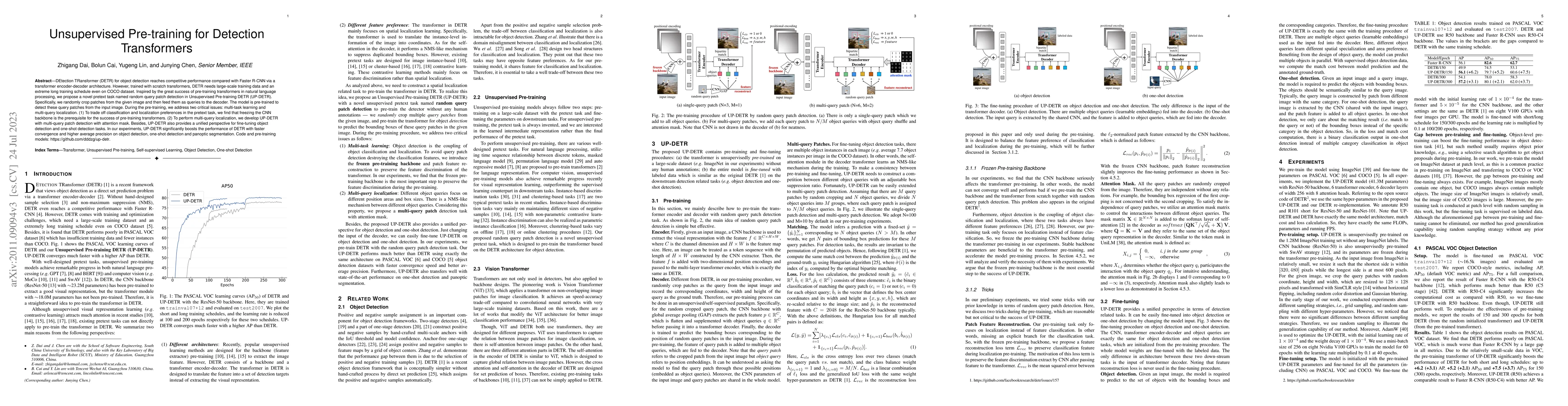 Thumbnail for UP-DETR: Unsupervised Pre-training for Object Detection with
  Transformers
