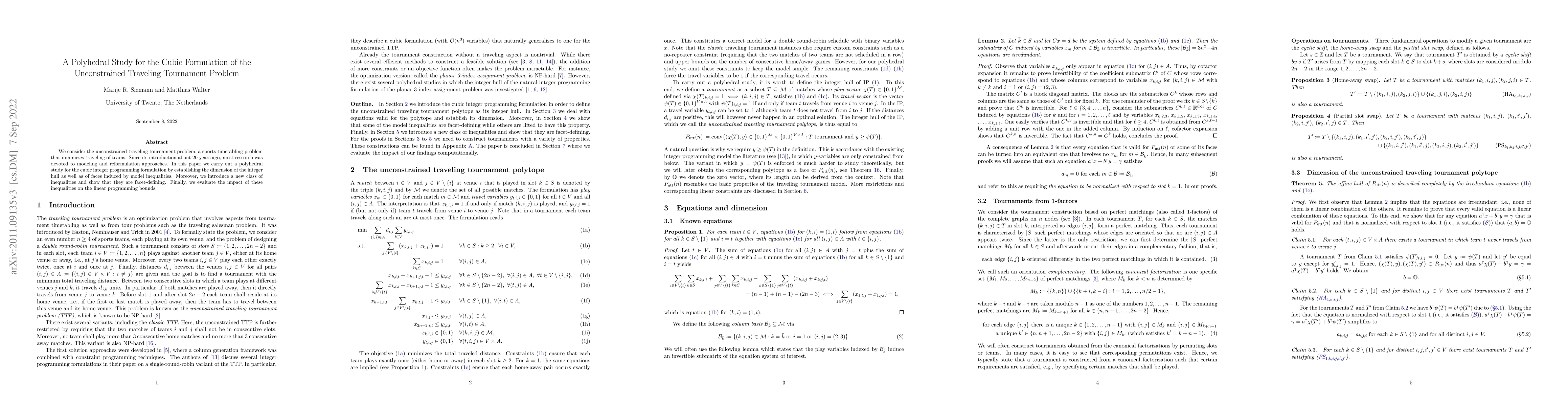 Thumbnail for A Polyhedral Study for the Cubic Formulation of the Unconstrained
  Traveling Tournament Problem