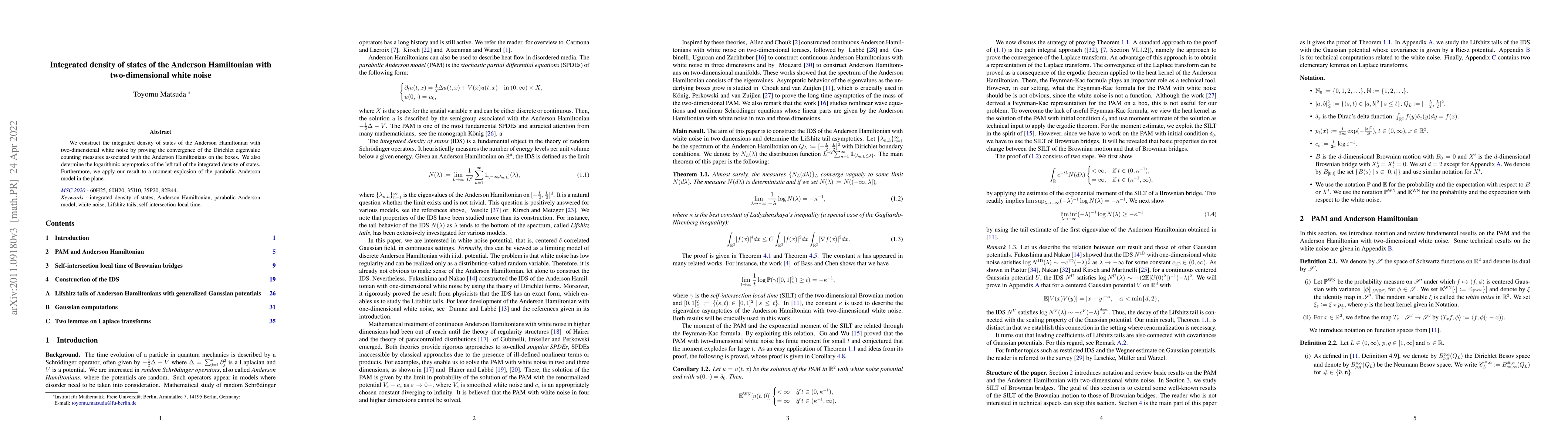 Thumbnail for Integrated density of states of the Anderson Hamiltonian with
  two-dimensional white noise
