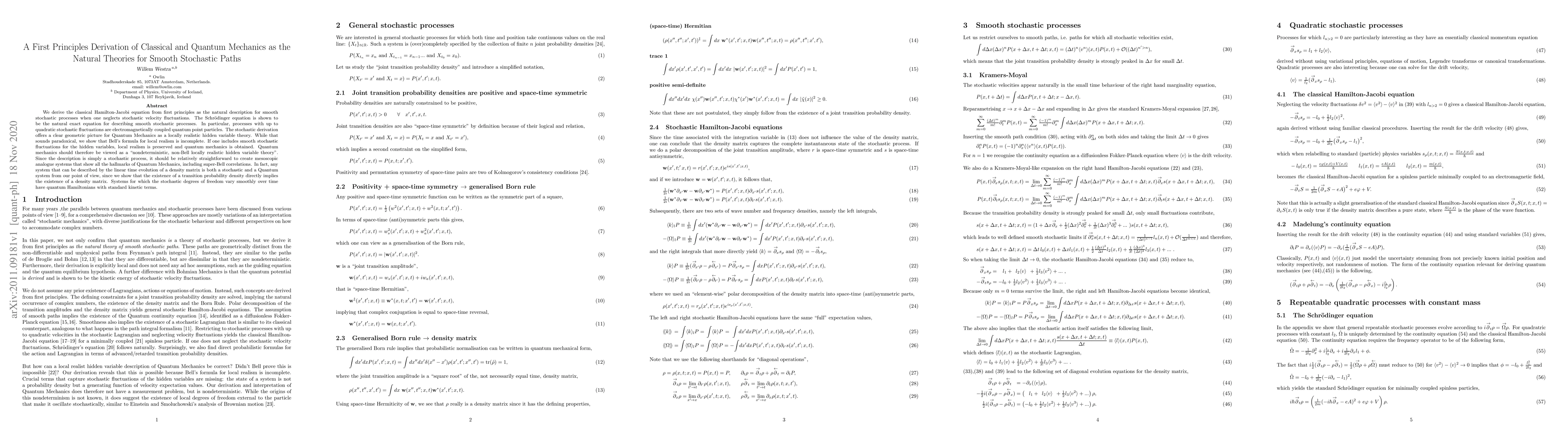 Thumbnail for A First Principles Derivation of Classical and Quantum Mechanics as the
  Natural Theories for Smooth Stochastic Paths