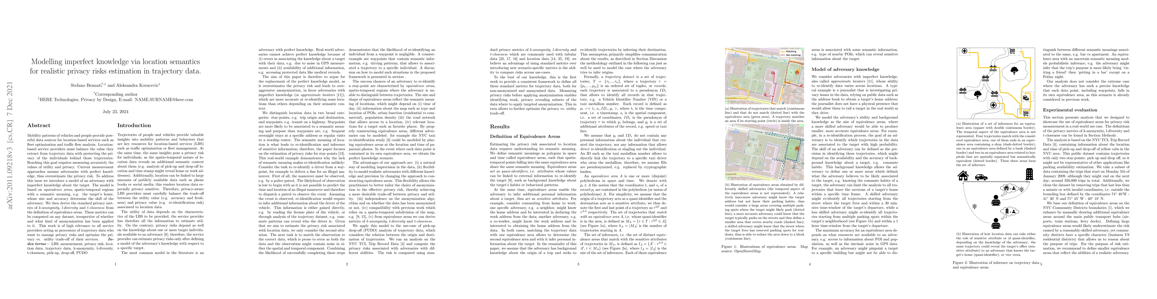 Thumbnail for Modelling imperfect knowledge via location semantics for realistic
  privacy risks estimation in trajectory data