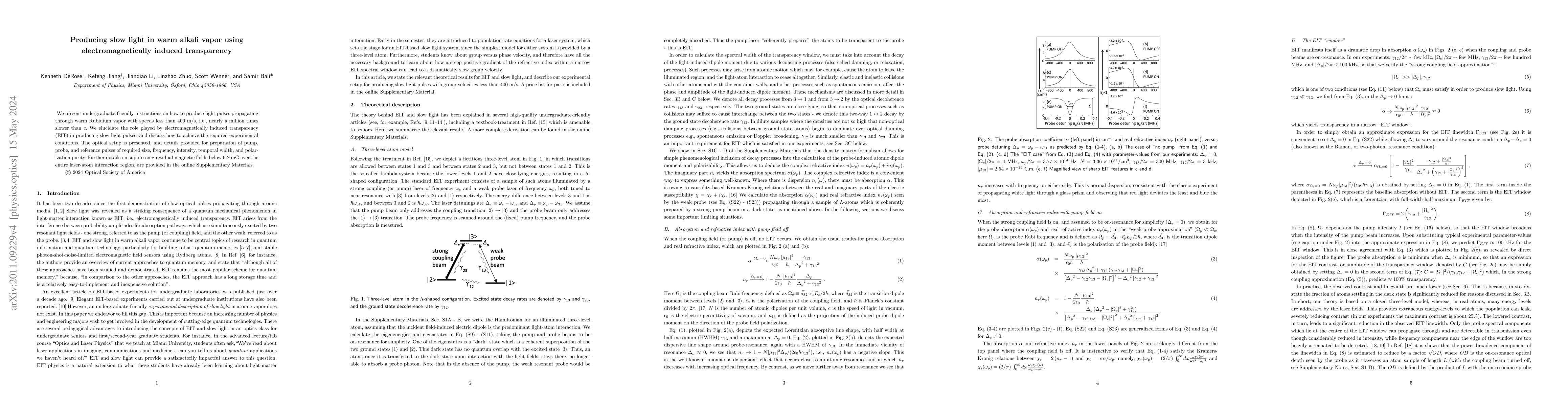 Thumbnail for Producing slow light in warm alkali vapor using electromagnetically
  induced transparency