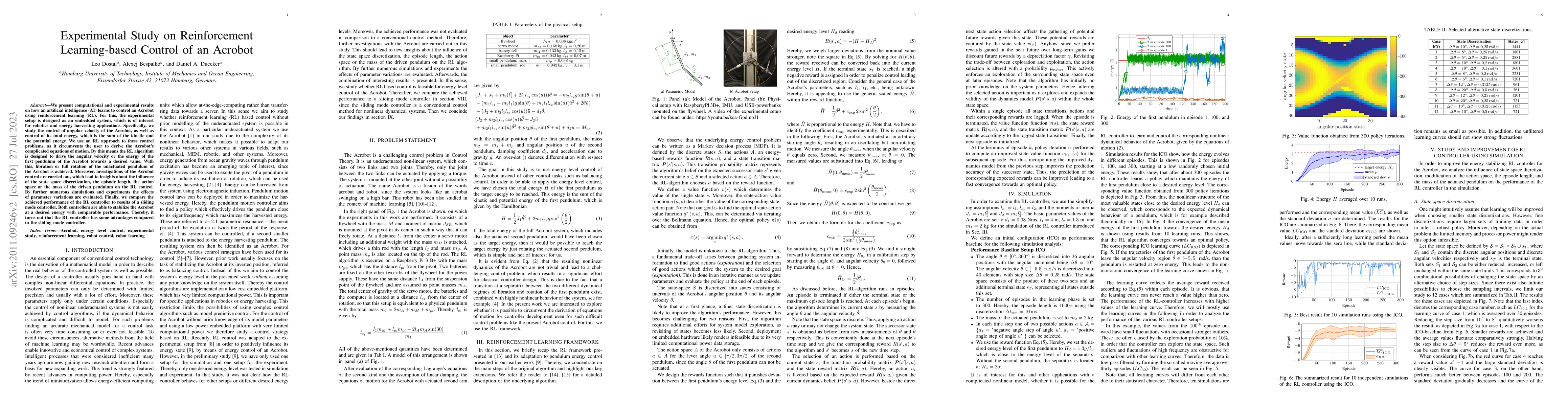 Thumbnail for Experimental Study on Reinforcement Learning-based Control of an Acrobot