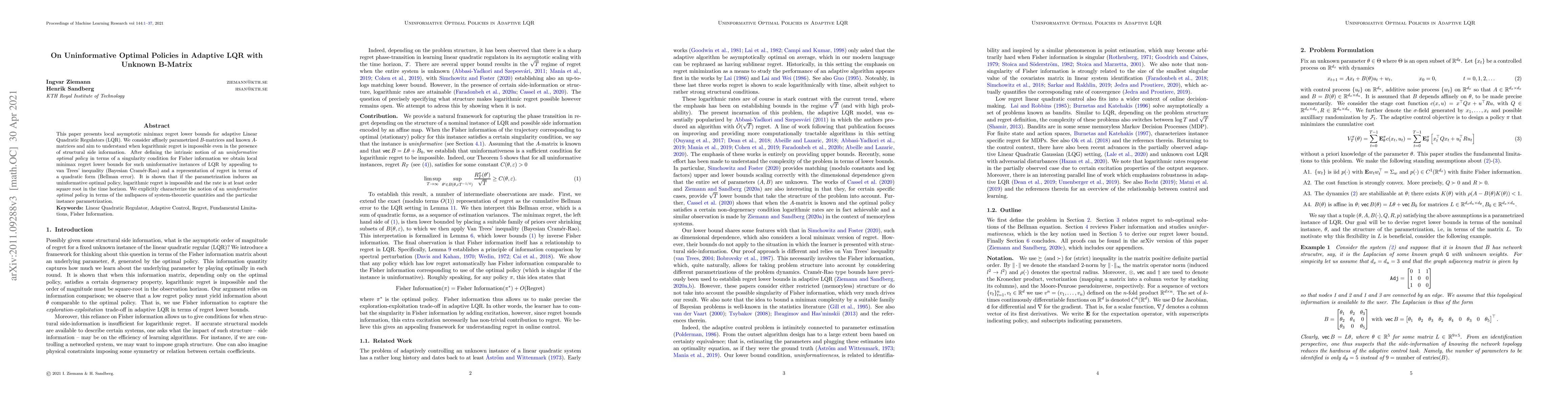 Thumbnail for On Uninformative Optimal Policies in Adaptive LQR with Unknown B-Matrix