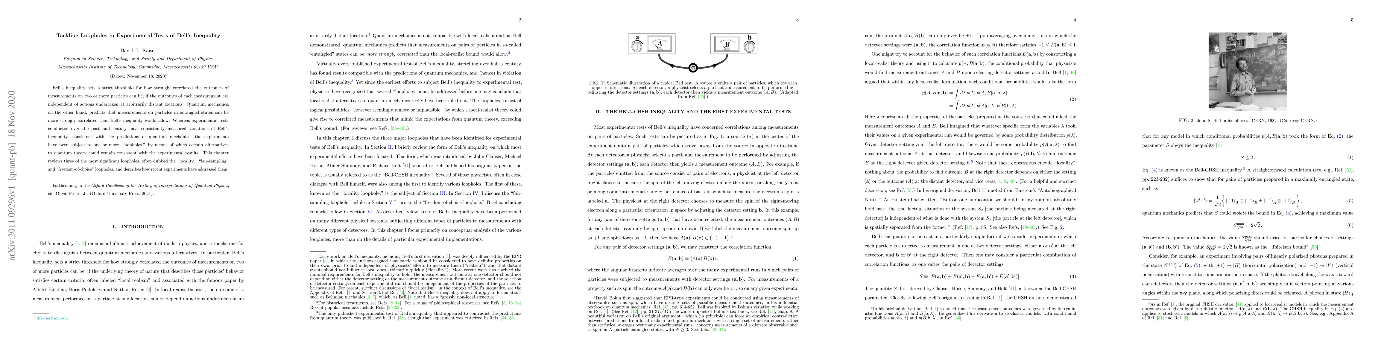 Thumbnail for Tackling Loopholes in Experimental Tests of Bell's Inequality