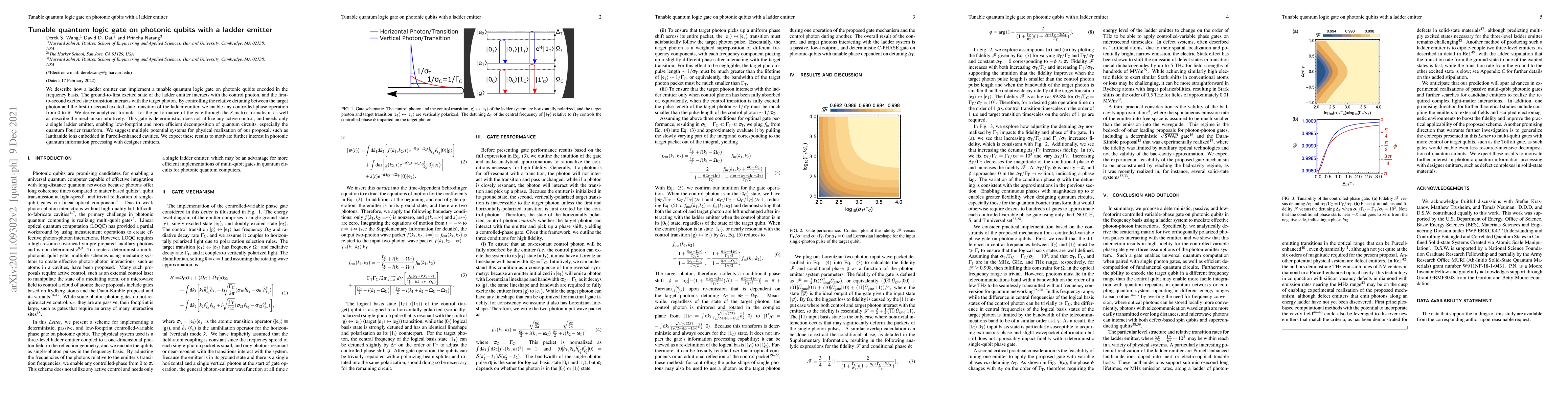 Thumbnail for Tunable quantum logic gate on photonic qubits with a ladder emitter