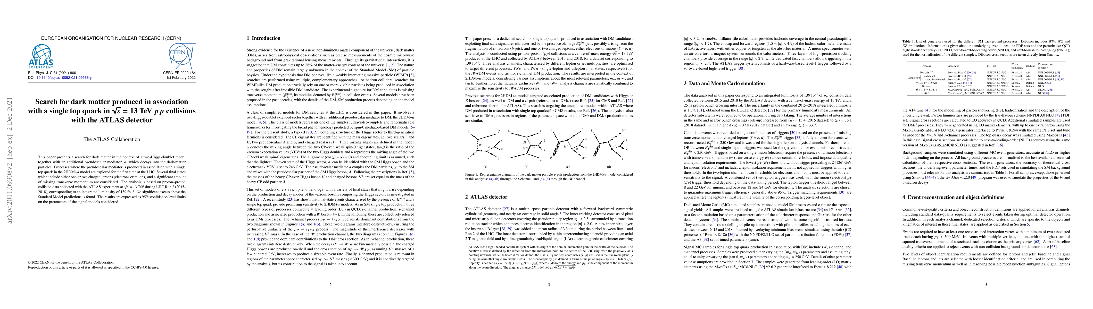 Thumbnail for Search for dark matter produced in association with a single top quark
  in $\sqrt{s}=13$ TeV $pp$ collisions with the ATLAS detector