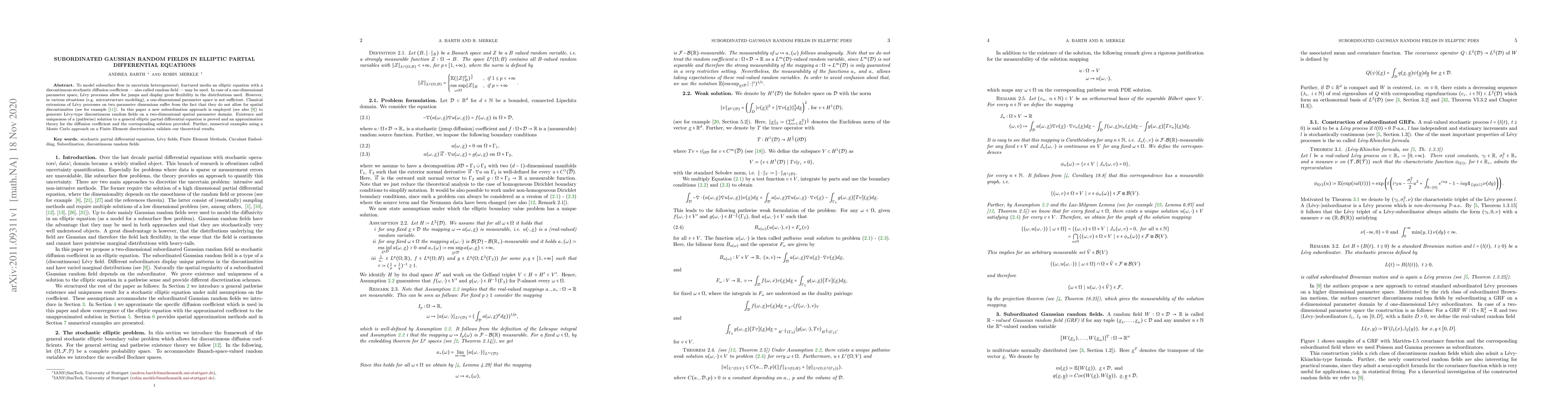 Thumbnail for Subordinated Gaussian Random Fields in Elliptic Partial Differential
  Equations