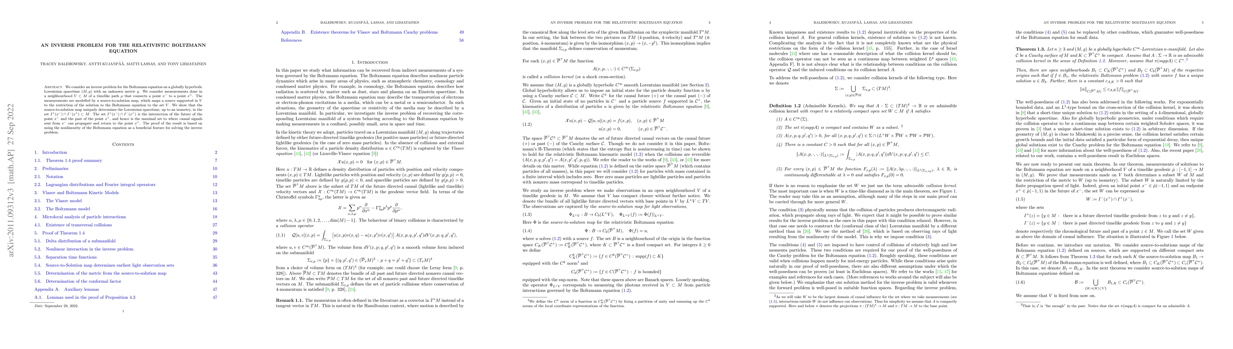 Thumbnail for An Inverse Problem for the Relativistic Boltzmann Equation