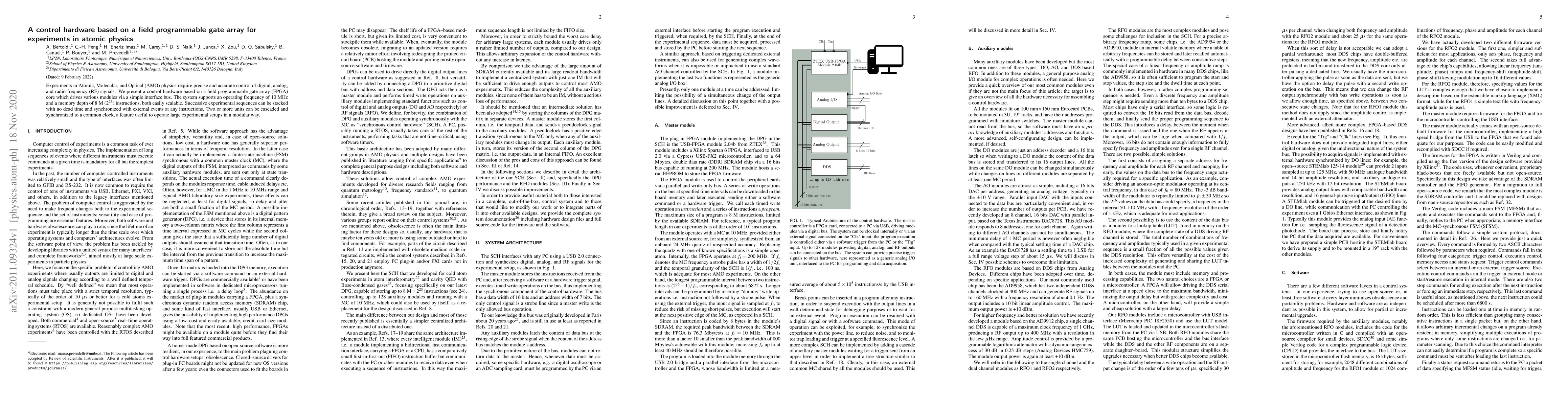 Thumbnail for A control hardware based on a field programmable gate array for
  experiments in atomic physics