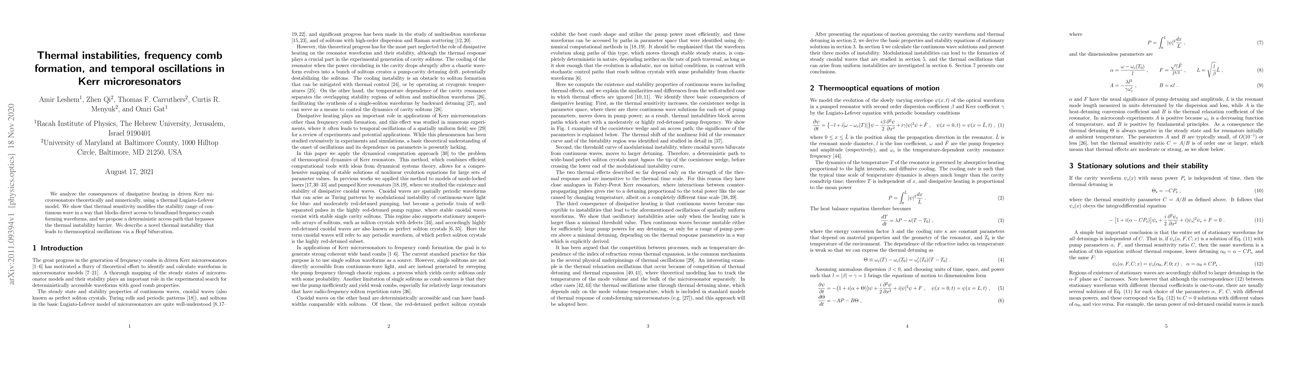 Thumbnail for Thermal instabilities, frequency comb formation, and temporal
  oscillations in Kerr microresonators