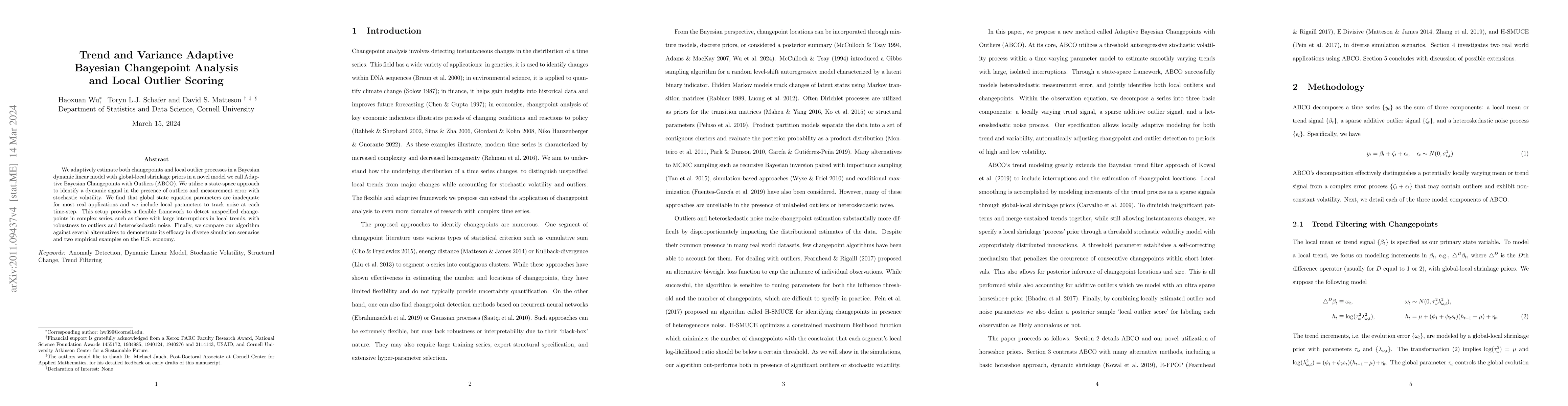 Thumbnail for Trend and Variance Adaptive Bayesian Changepoint Analysis & Local
  Outlier Scoring