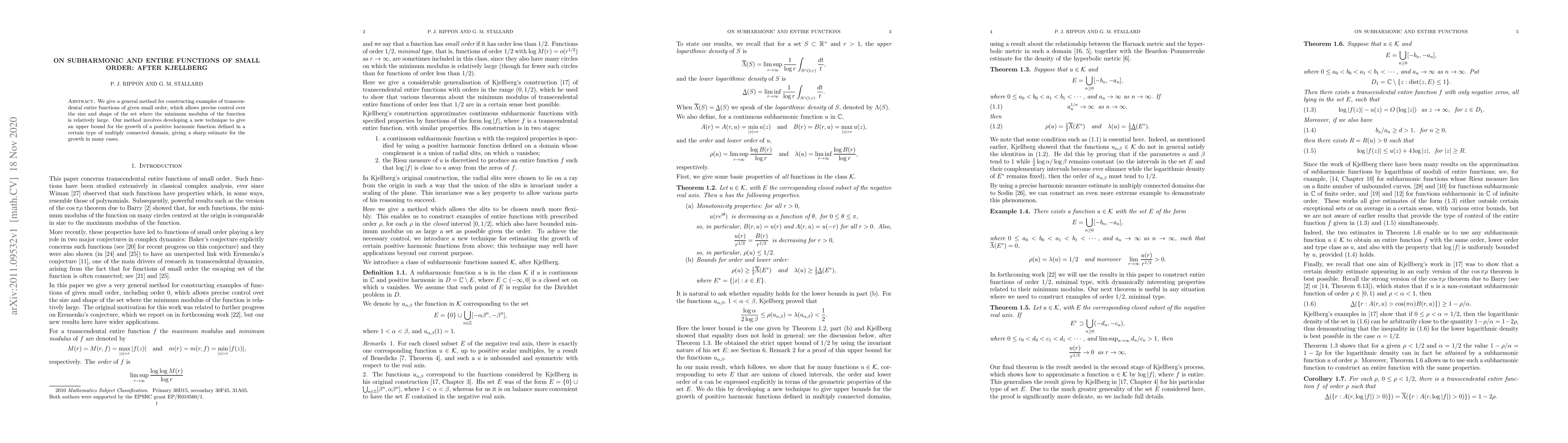 Thumbnail for On subharmonic and entire functions of small order: after Kjellberg