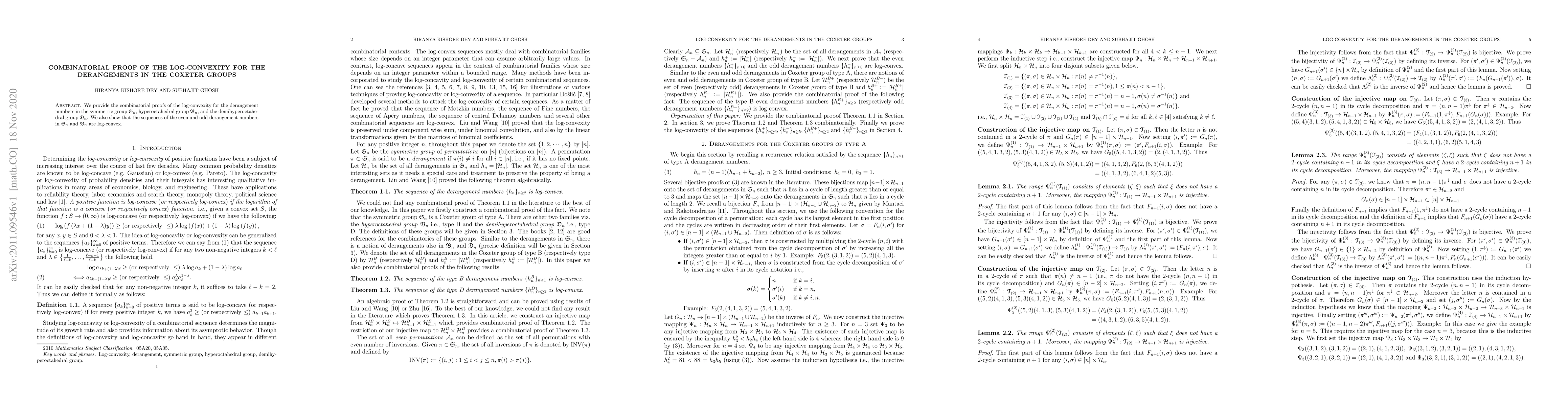Thumbnail for Combinatorial proof of the log-convexity for the derangements in the
  Coxeter groups