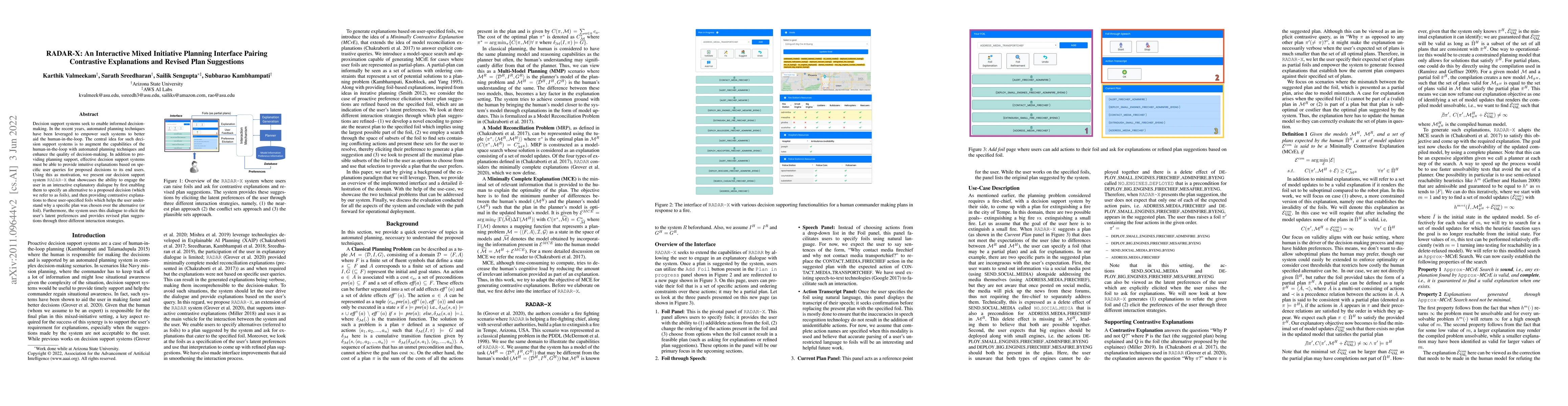 Thumbnail for RADAR-X: An Interactive Mixed Initiative Planning Interface Pairing
  Contrastive Explanations and Revised Plan Suggestions