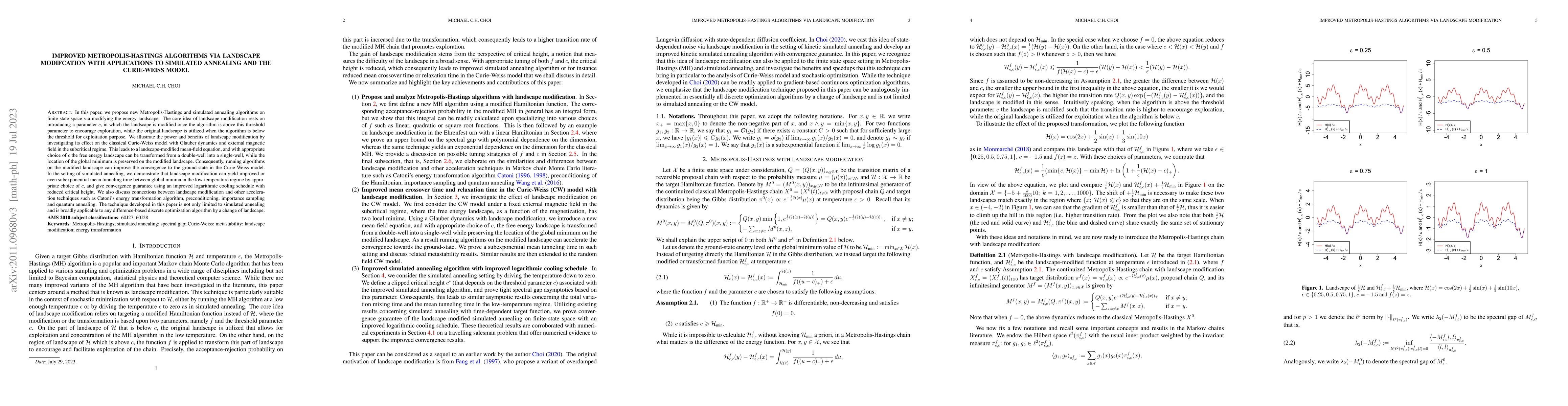 Thumbnail for Improved Metropolis-Hastings algorithms via landscape modifcation with
  applications to simulated annealing and the Curie-Weiss model