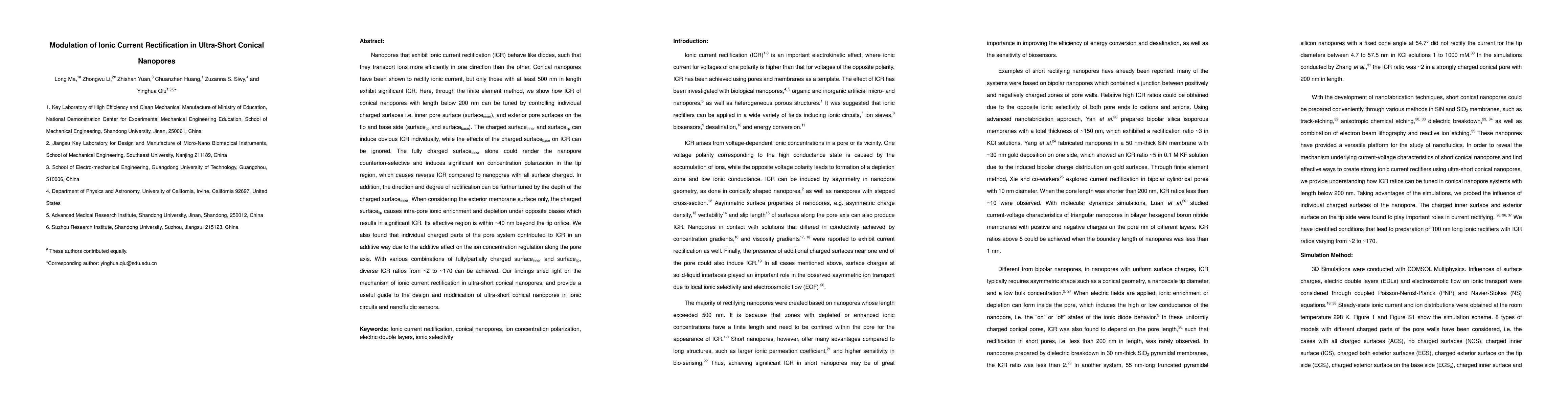 Thumbnail for Modulation of Ionic Current Rectification in Ultra-Short Conical
  Nanopores