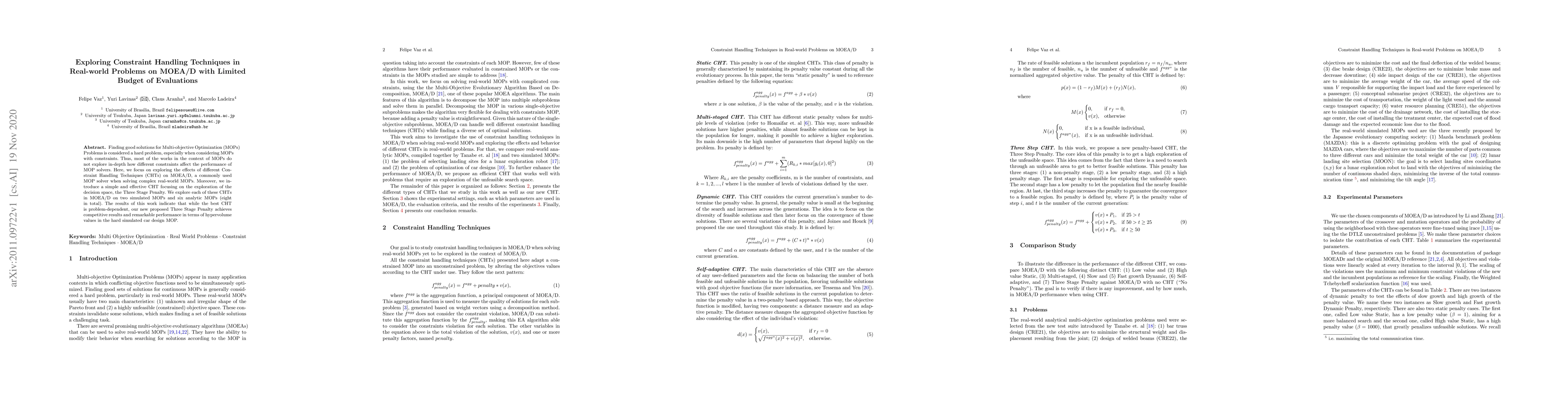 Thumbnail for Exploring Constraint Handling Techniques in Real-world Problems on
  MOEA/D with Limited Budget of Evaluations