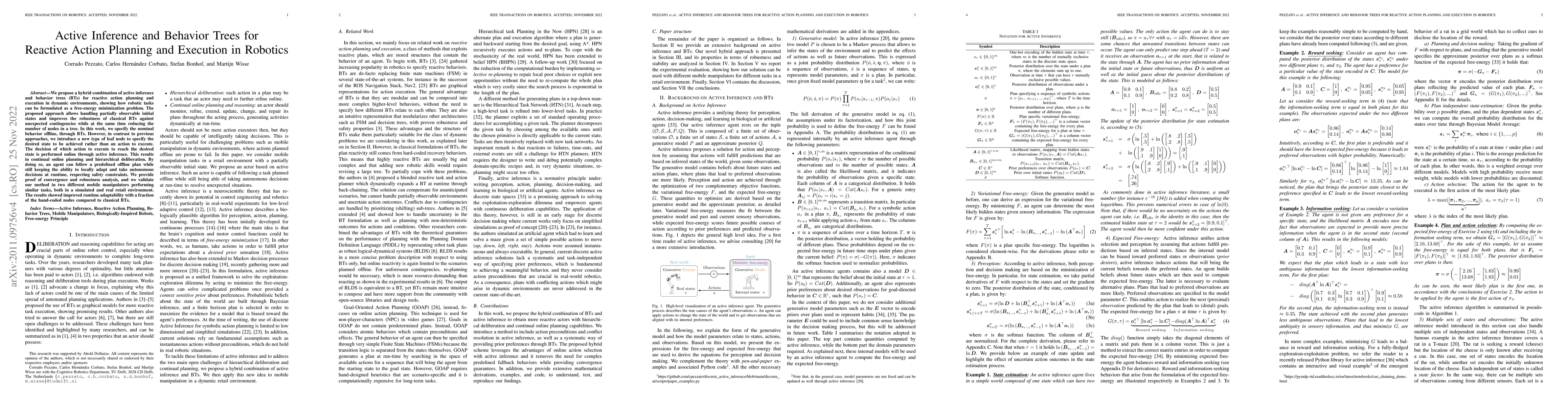 Thumbnail for Active Inference and Behavior Trees for Reactive Action Planning and
  Execution in Robotics