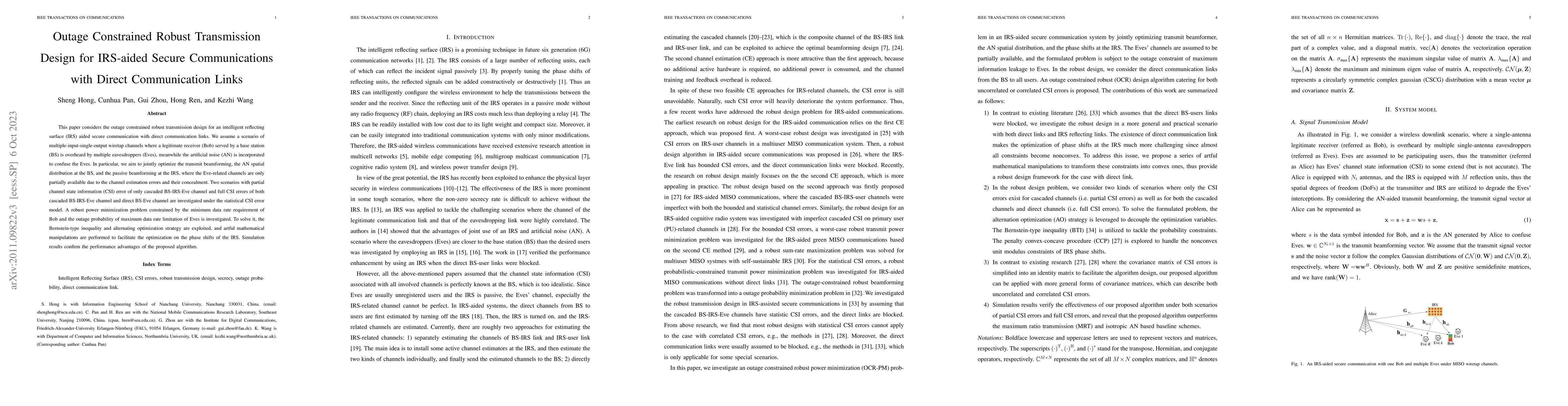 Thumbnail for Outage Constrained Robust Transmission Design for IRS-aided Secure
  Communications with Direct Communication Links