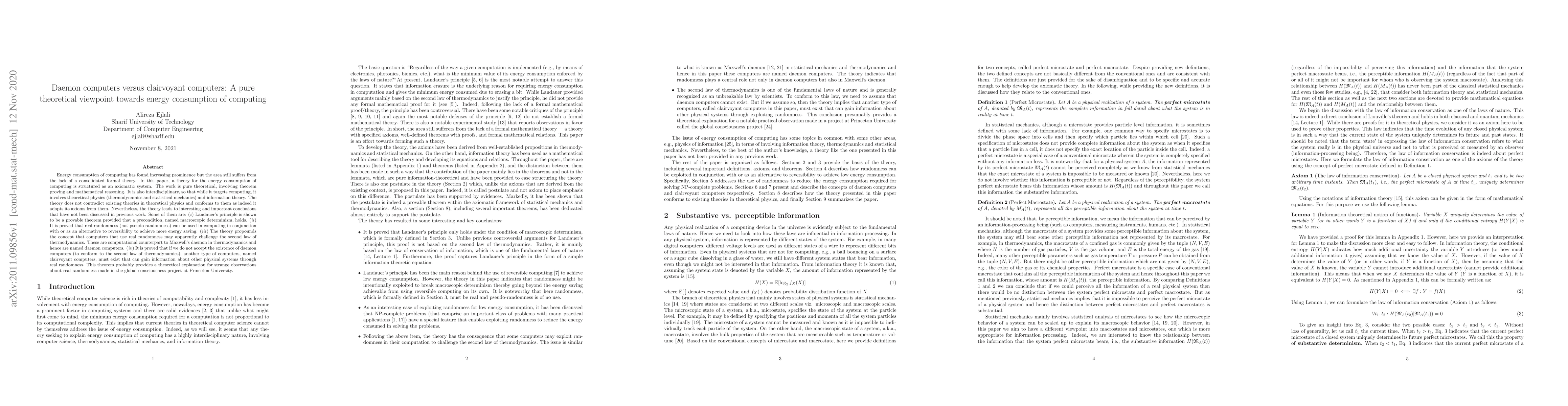 Thumbnail for Daemon computers versus clairvoyant computers: A pure theoretical
  viewpoint towards energy consumption of computing