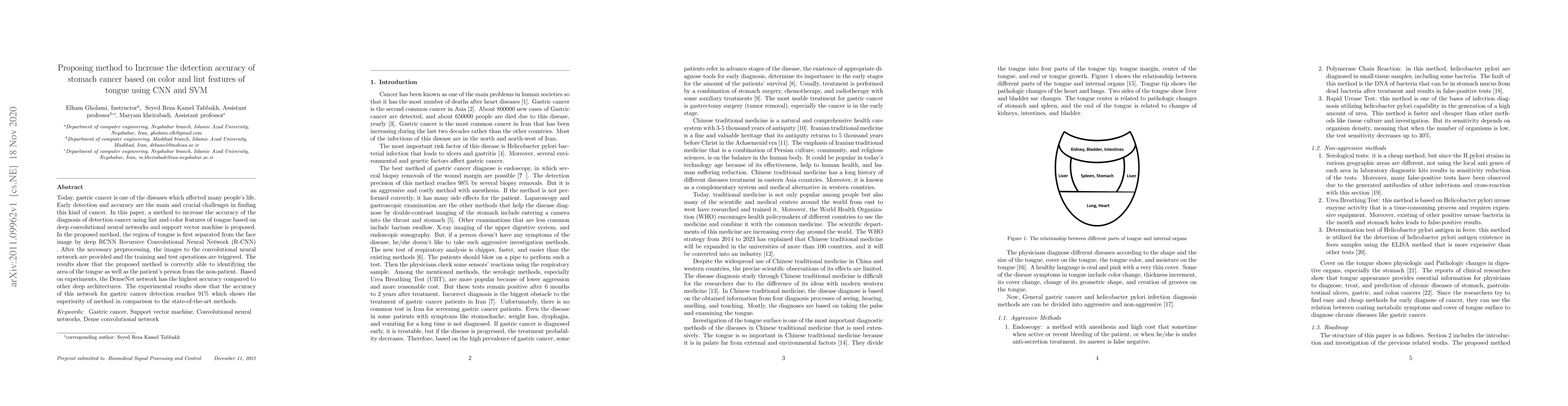 Thumbnail for Proposing method to Increase the detection accuracy of stomach cancer
  based on colour and lint features of tongue using CNN and SVM