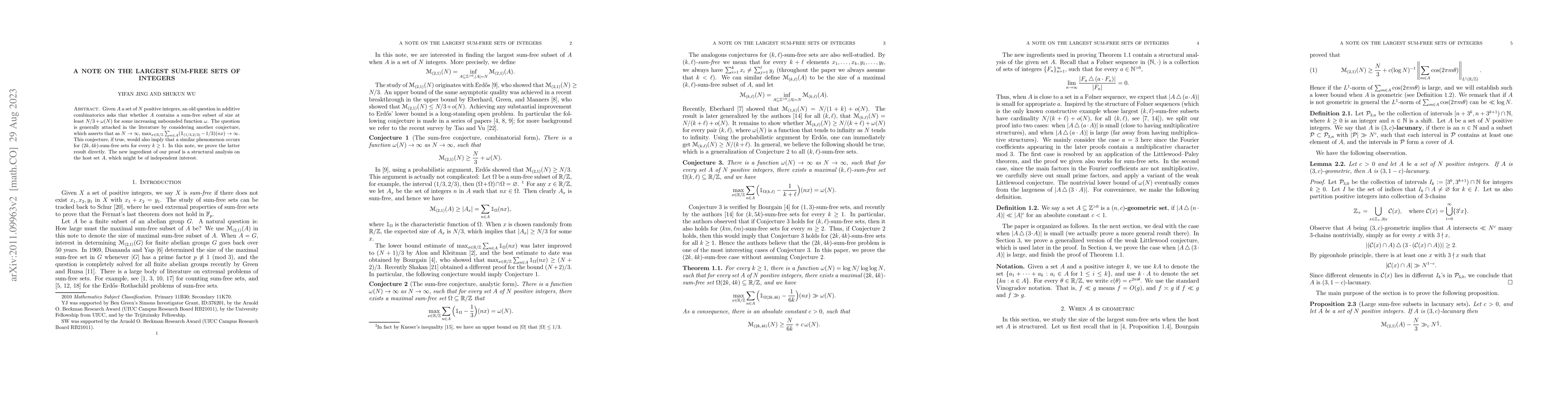 Thumbnail for A note on the largest sum-free sets of integers