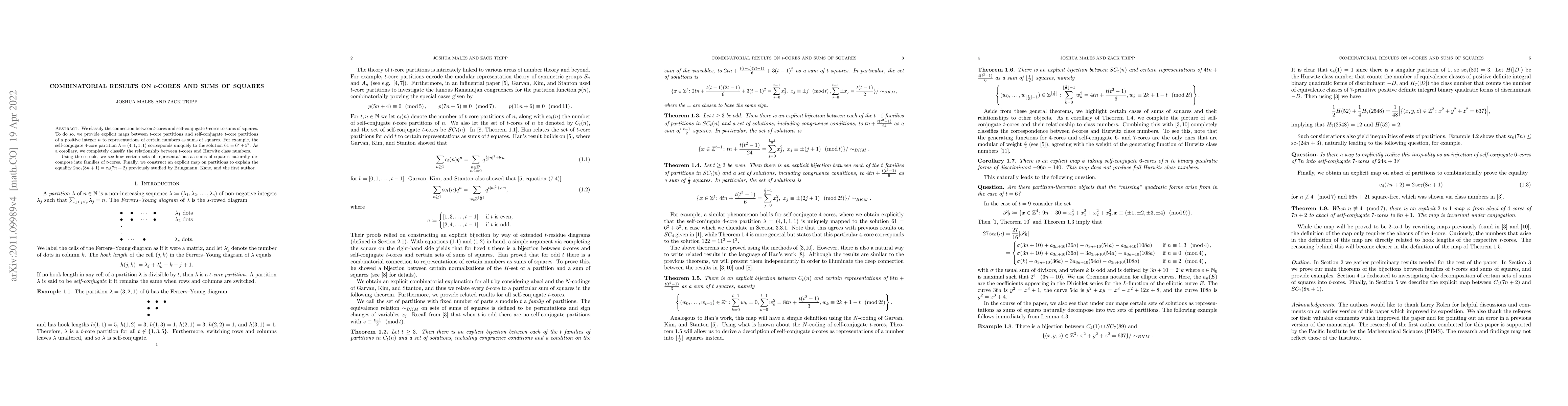 Thumbnail for Combinatorial results on $t$-cores and sums of squares