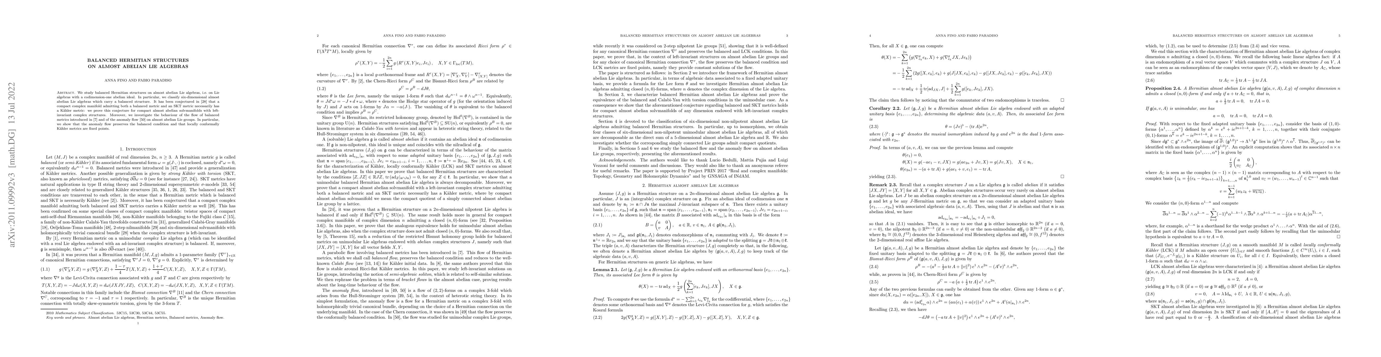 Thumbnail for Balanced Hermitian structures on almost abelian Lie algebras