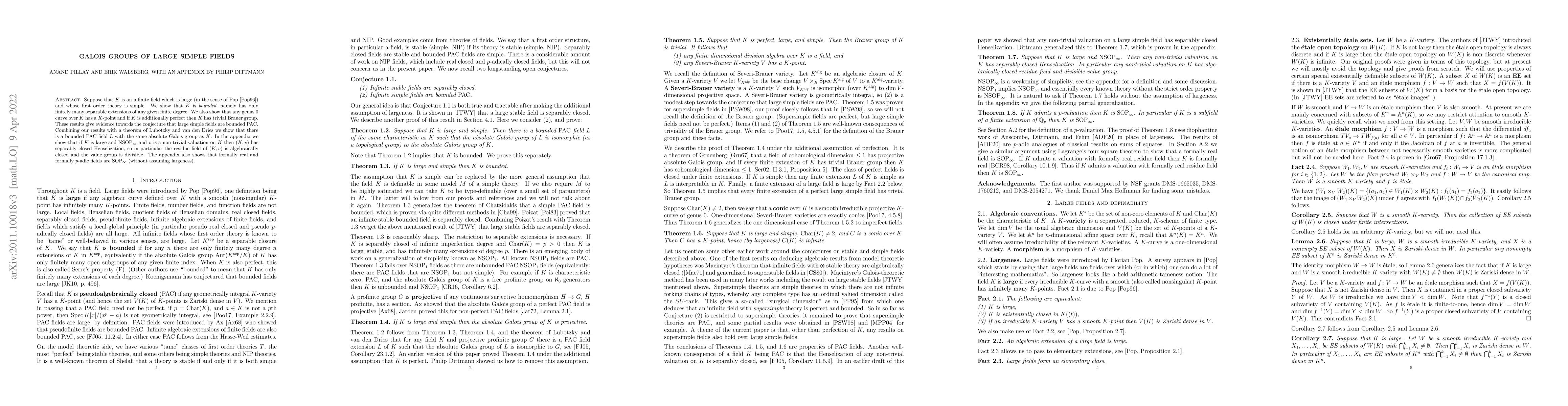 Thumbnail for Galois groups of large fields with simple theory (with an appendix by
  Philip Dittmann)