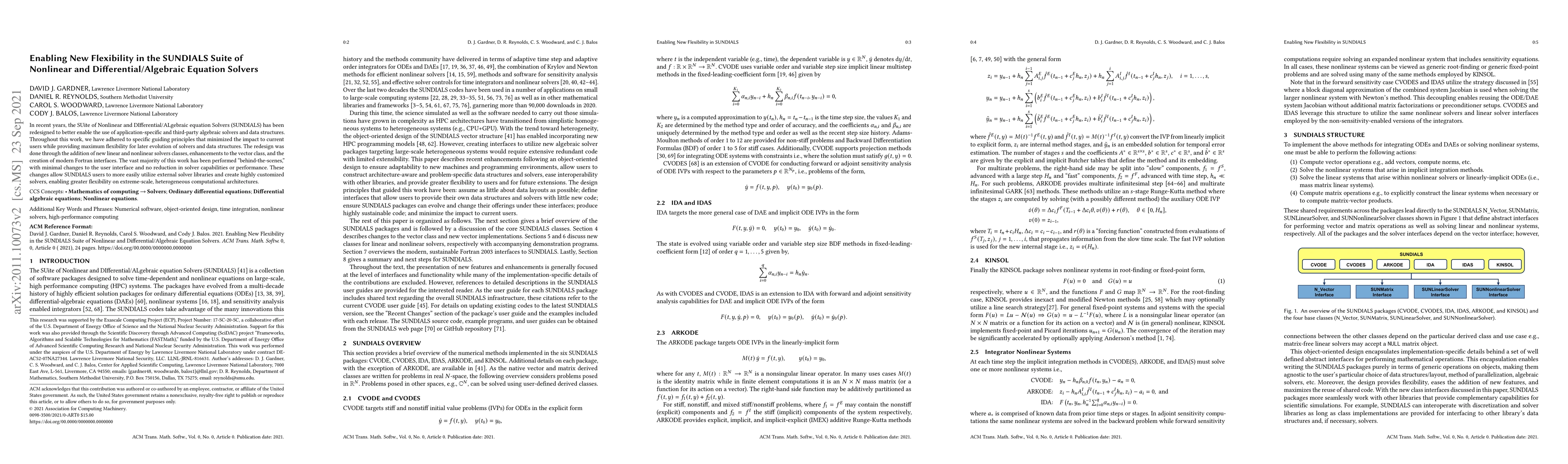 Thumbnail for Enabling New Flexibility in the SUNDIALS Suite of Nonlinear and
  Differential/Algebraic Equation Solvers