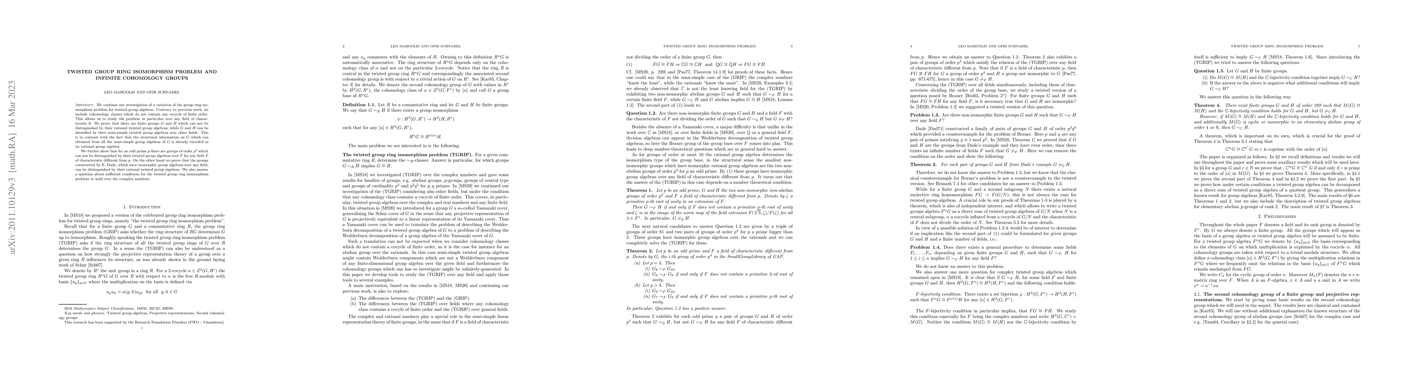 Thumbnail for Twisted group ring isomorphism problem and infinite cohomology groups