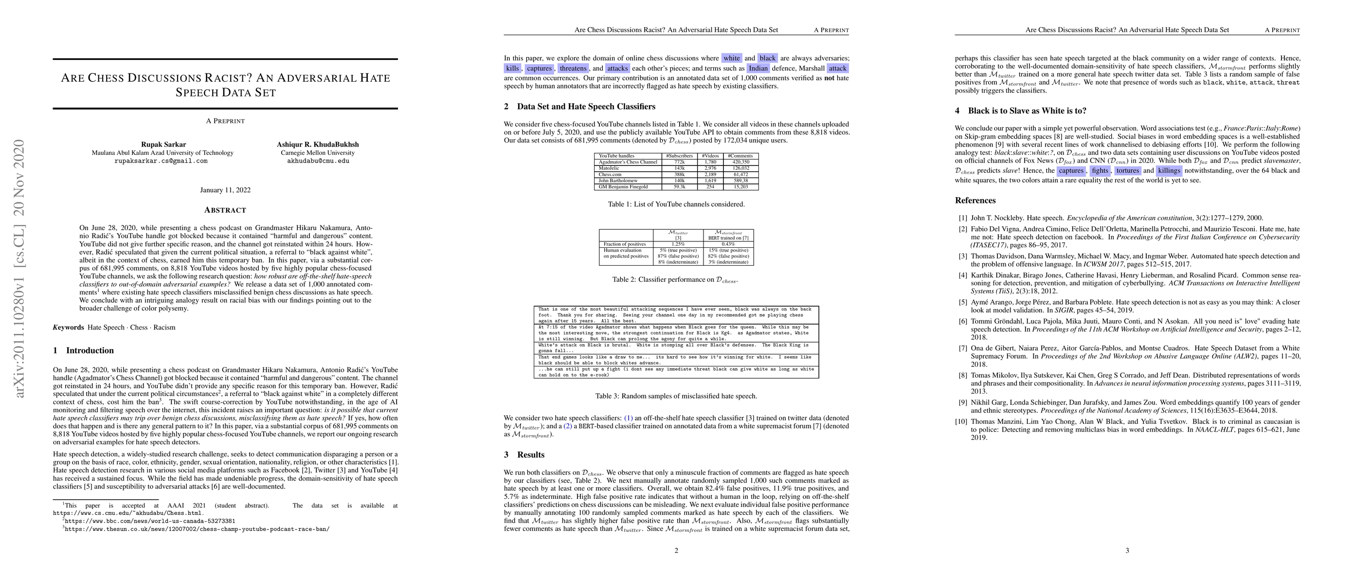 Thumbnail for Are Chess Discussions Racist? An Adversarial Hate Speech Data Set