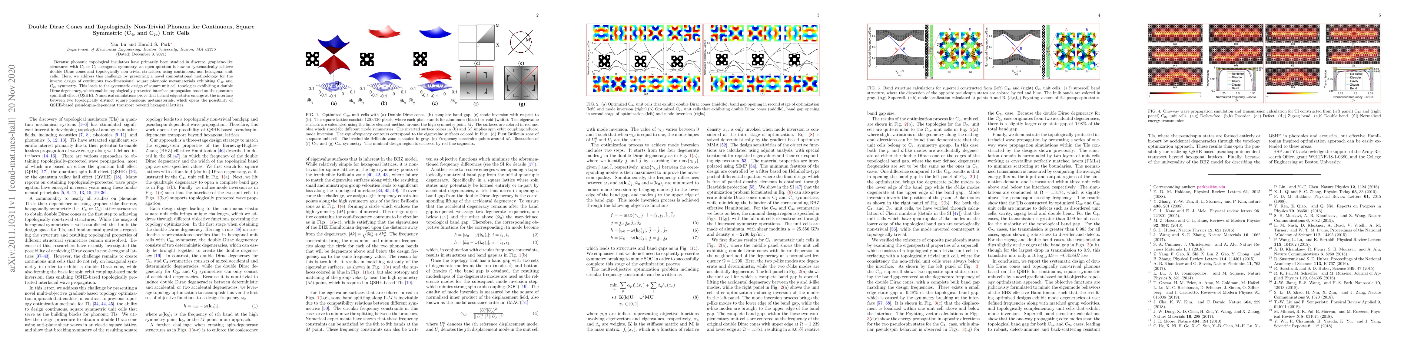 Thumbnail for Double Dirac Cones and Topologically Non-Trivial Phonons for Continuous,
  Square Symmetric (C$_{4v}$ and C$_{2v}$) Unit Cells