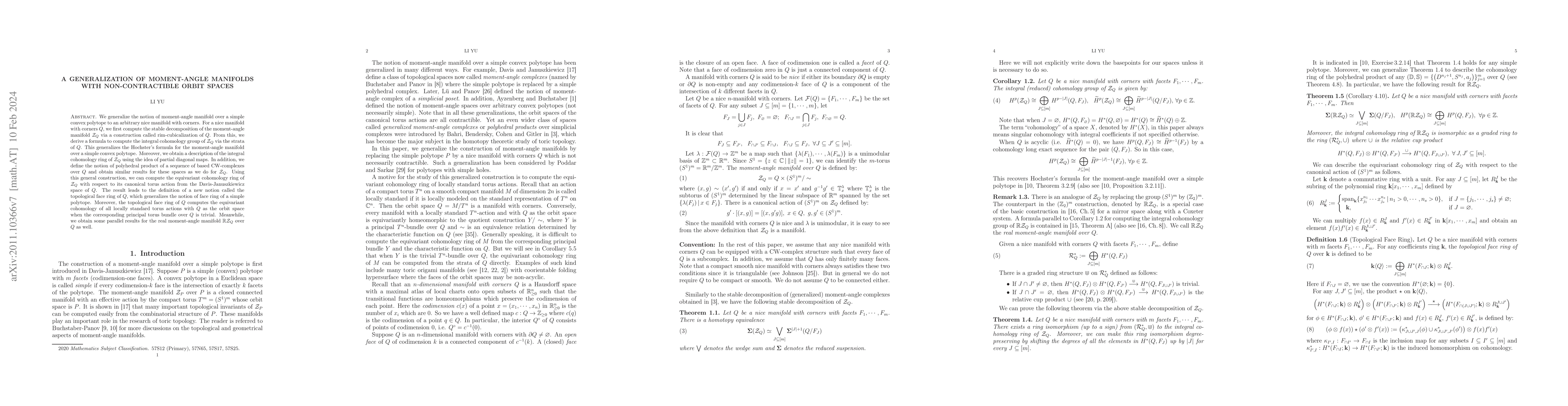 Thumbnail for A generalization of moment-angle manifolds with non-contractible orbit
  spaces
