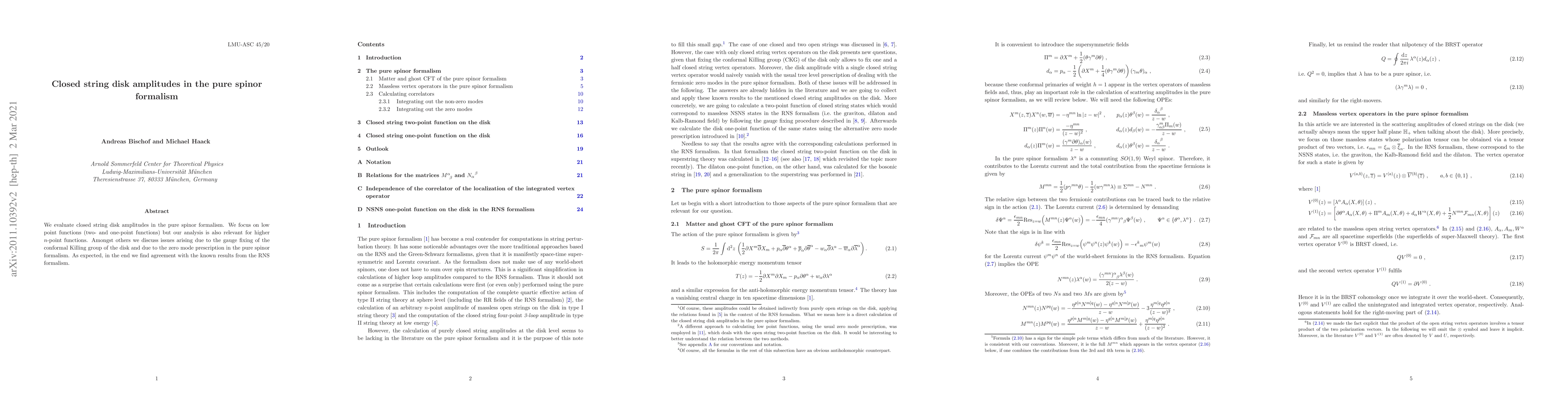 Thumbnail for Closed string disk amplitudes in the pure spinor formalism