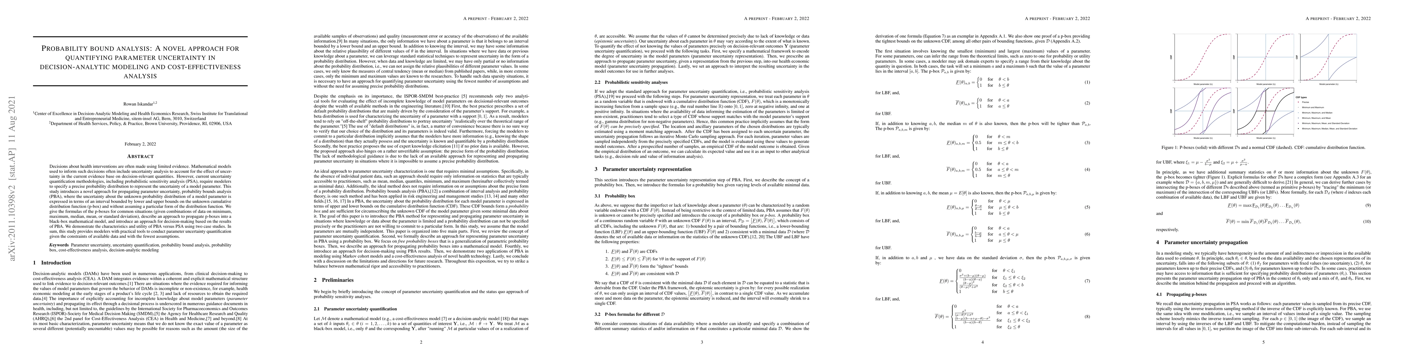 Thumbnail for Probability bound analysis: A novel approach for quantifying parameter
  uncertainty in decision-analytic modeling and cost-effectiveness analysis