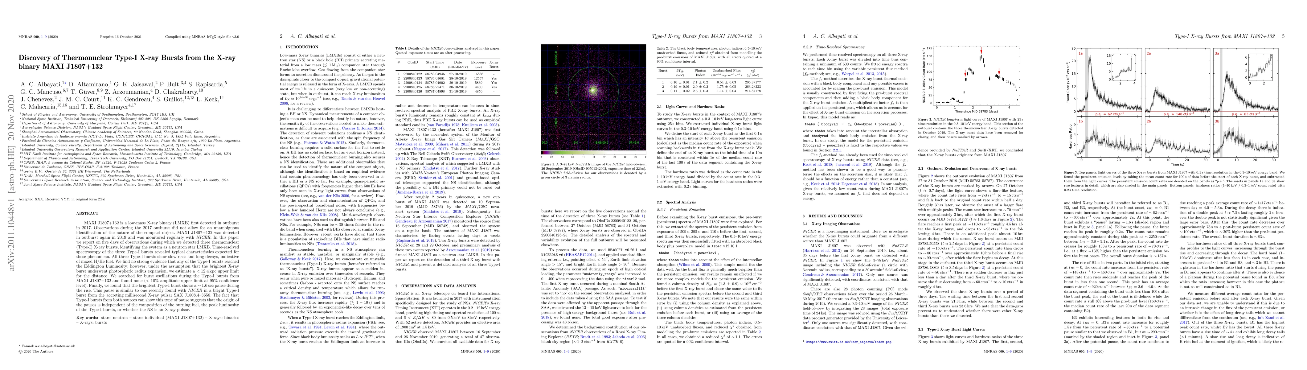 Thumbnail for Discovery of Thermonuclear Type-I X-ray Bursts from the X-ray binary
  MAXI J1807+132
