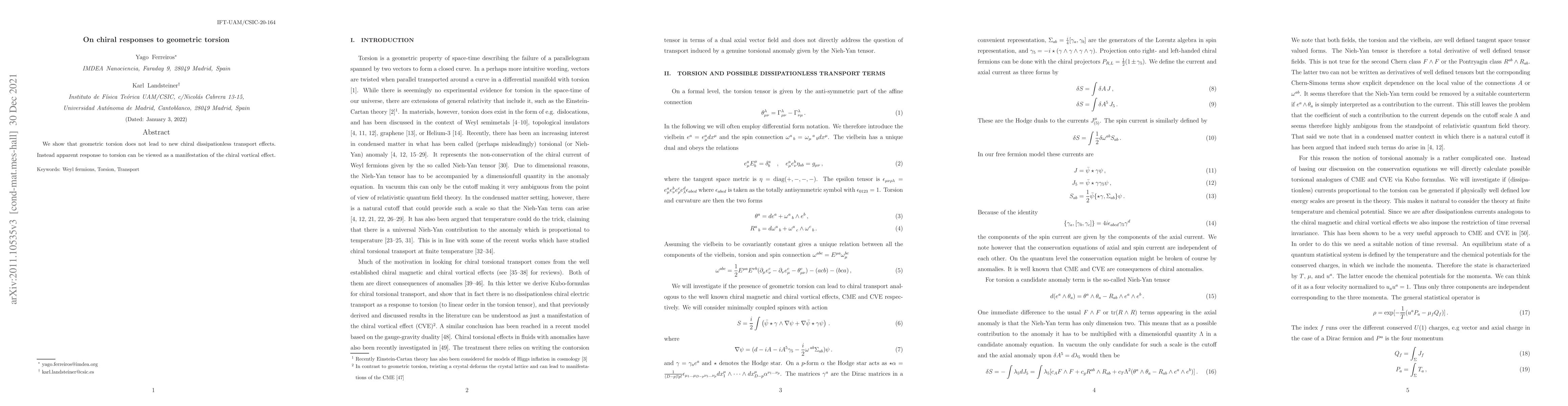 Thumbnail for On chiral responses to geometric torsion