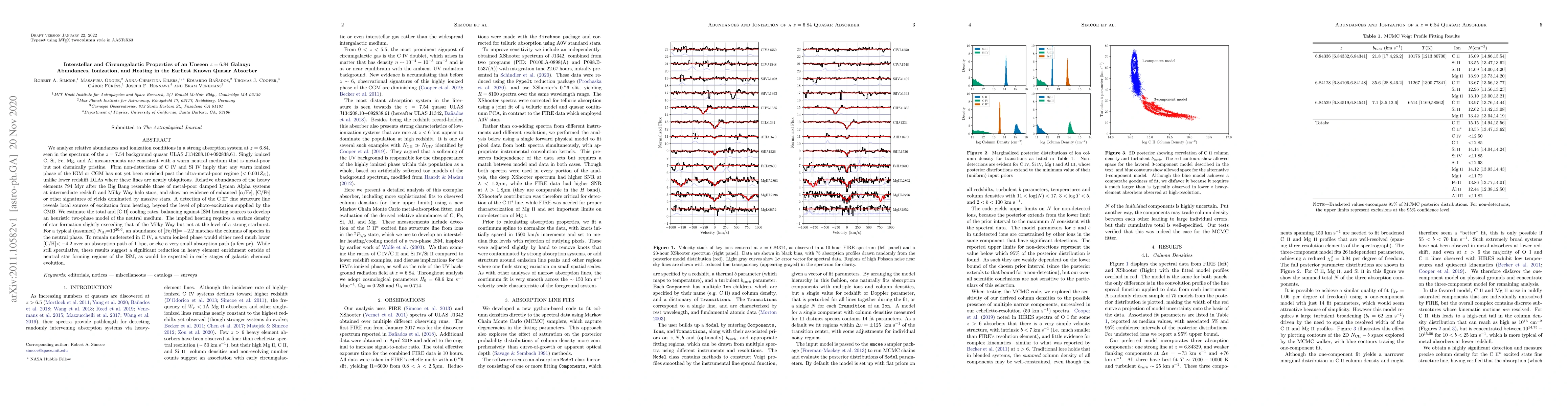 Thumbnail for Interstellar and Circumgalactic Properties of an Unseen $z=6.84$ Galaxy:
  Abundances, Ionization, and Heating in the Earliest Known Quasar Absorber