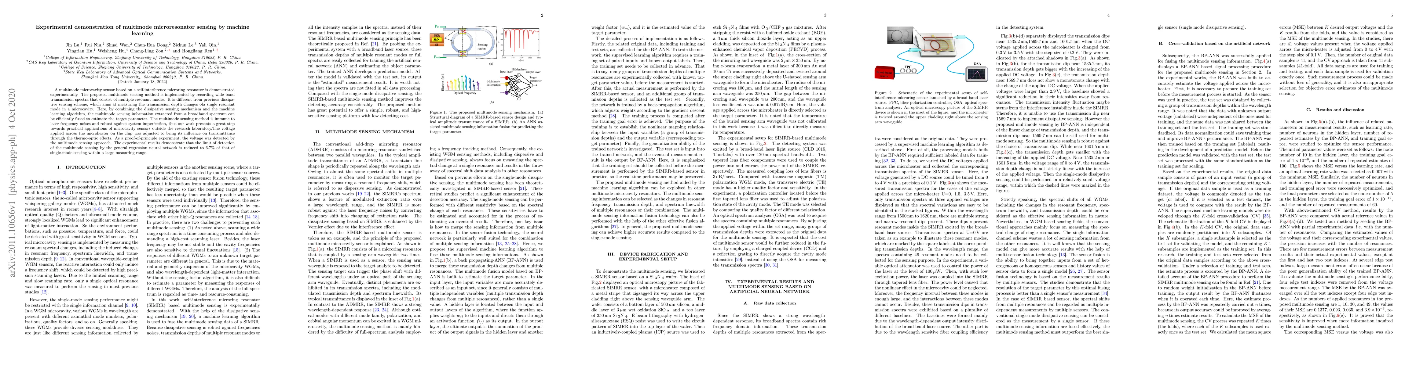 Thumbnail for Experimental demonstration of multimode microresonator sensing by
  machine learning