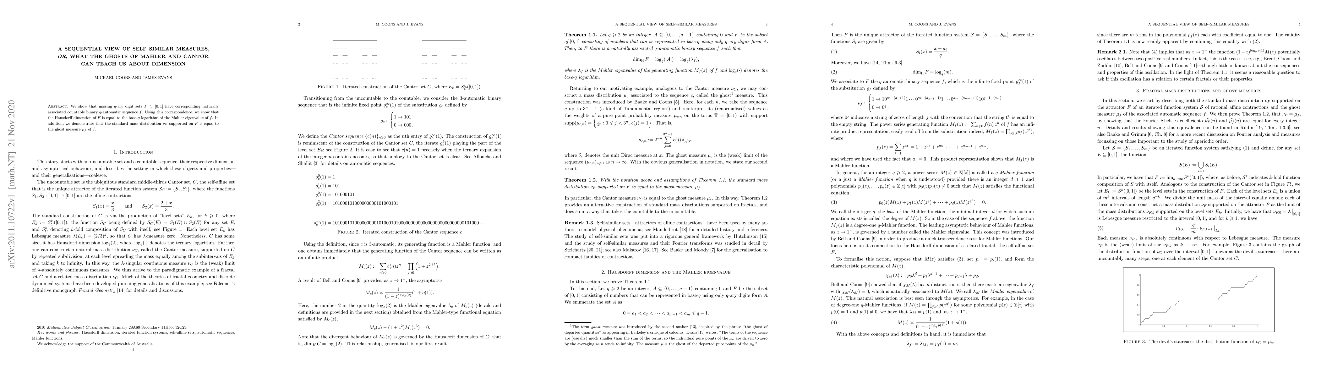 Thumbnail for A sequential view of self--similar measures, or, What the ghosts of
  Mahler and Cantor can teach us about dimension