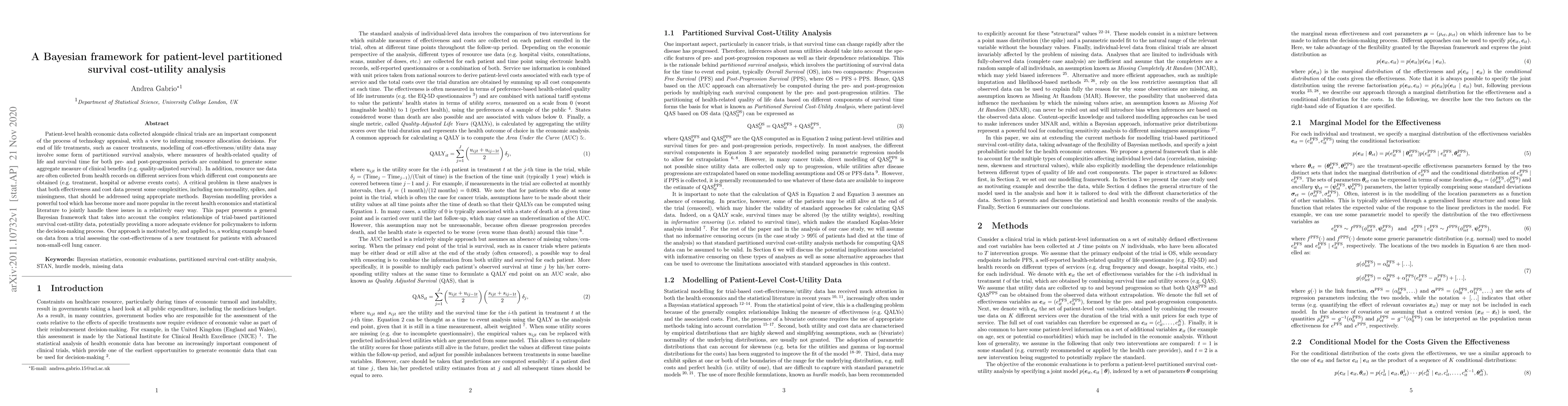 Thumbnail for A Bayesian framework for patient-level partitioned survival cost-utility
  analysis