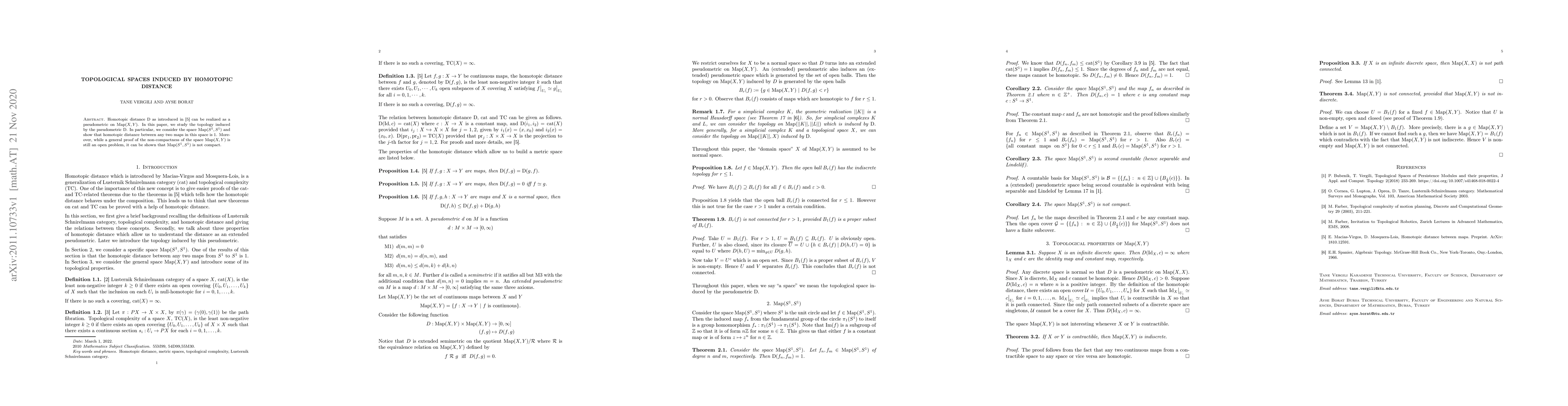 Thumbnail for Topological spaces induced by homotopic distance