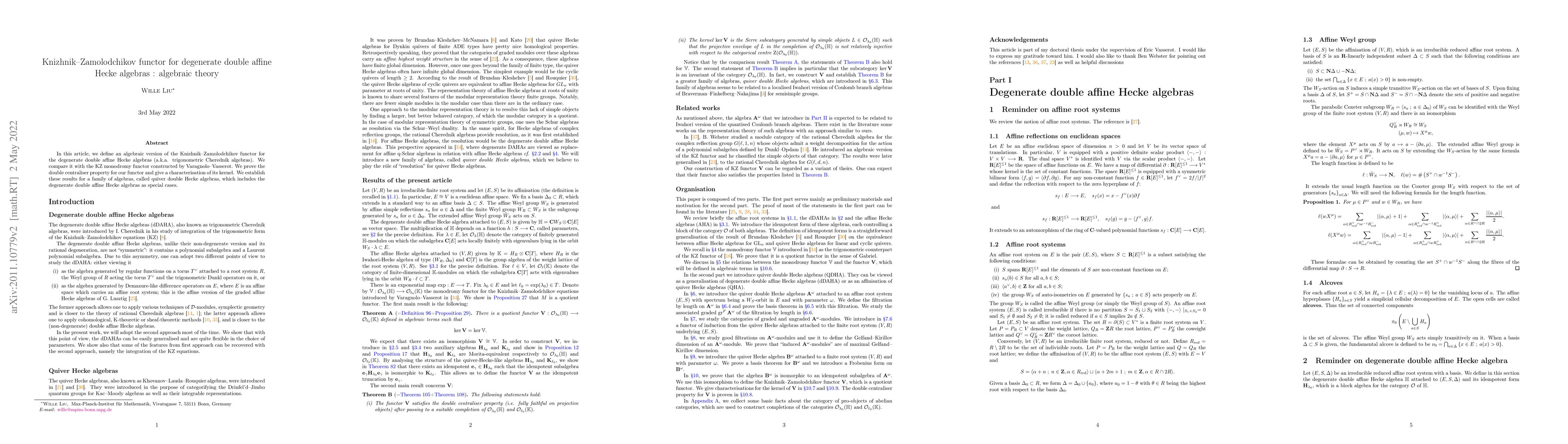 Thumbnail for Knizhnik--Zamolodchikov functor for degenerate double affine Hecke
  algebras : algebraic theory