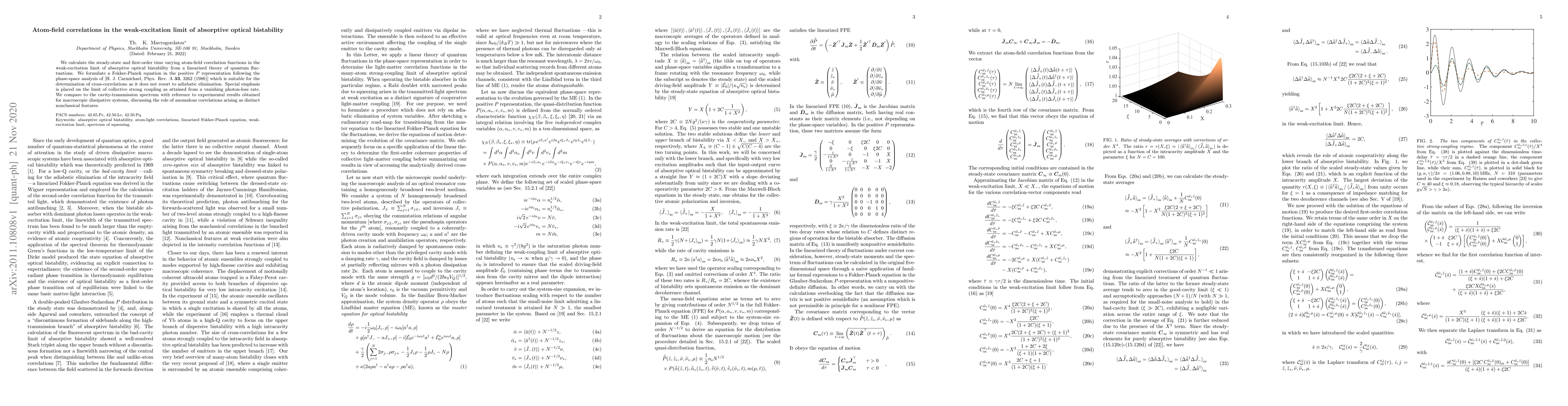 Thumbnail for Atom-field correlations in the weak-excitation limit of absorptive
  optical bistability