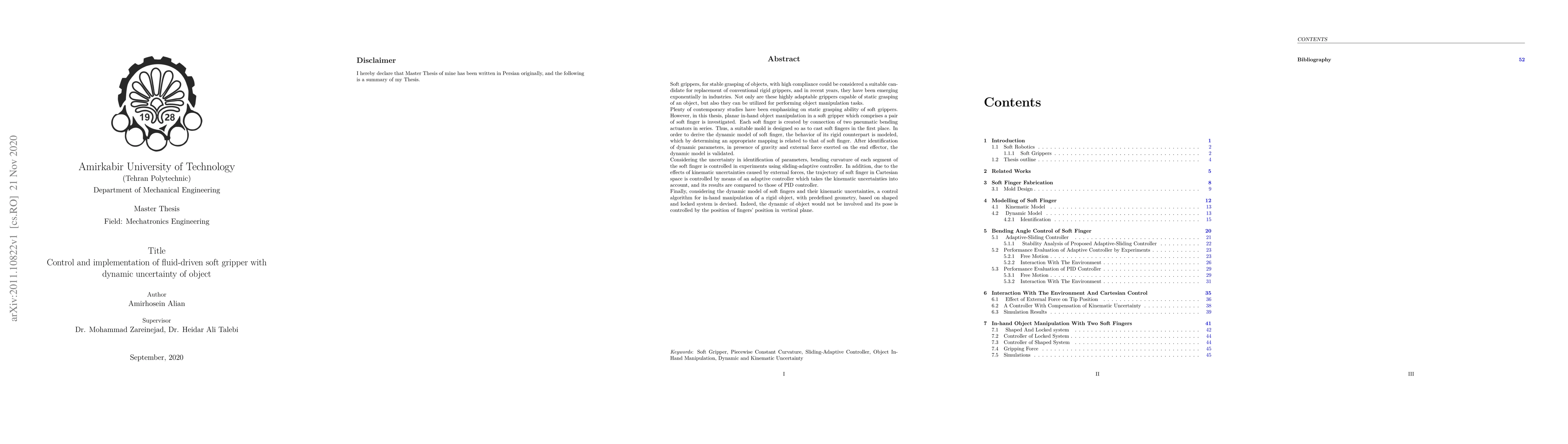 Thumbnail for Control and implementation of fluid-driven soft gripper with dynamic
  uncertainty of object