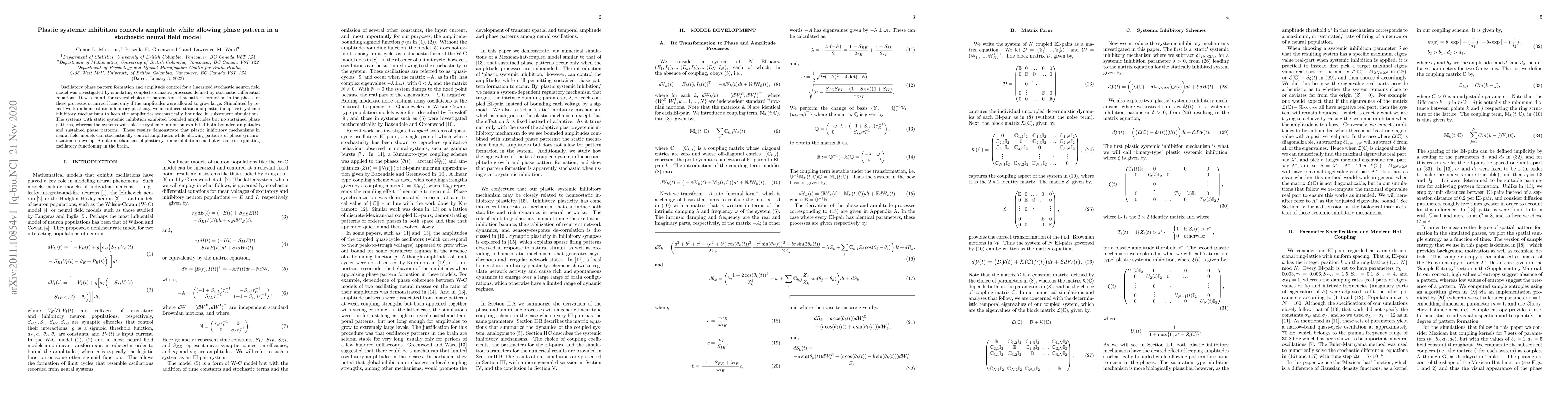 Thumbnail for Plastic systemic inhibition controls amplitude while allowing phase
  pattern in a stochastic neural field model