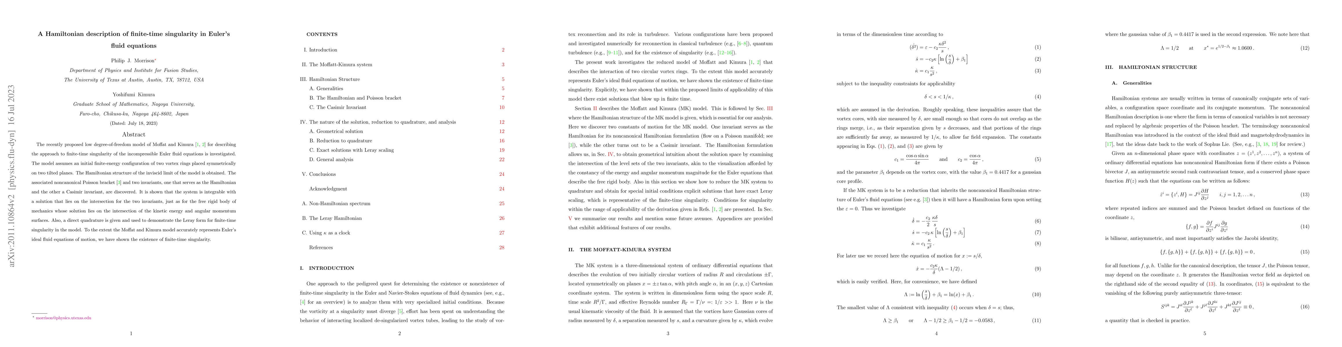 Thumbnail for A Hamiltonian description of finite-time singularity in Euler's fluid
  equations