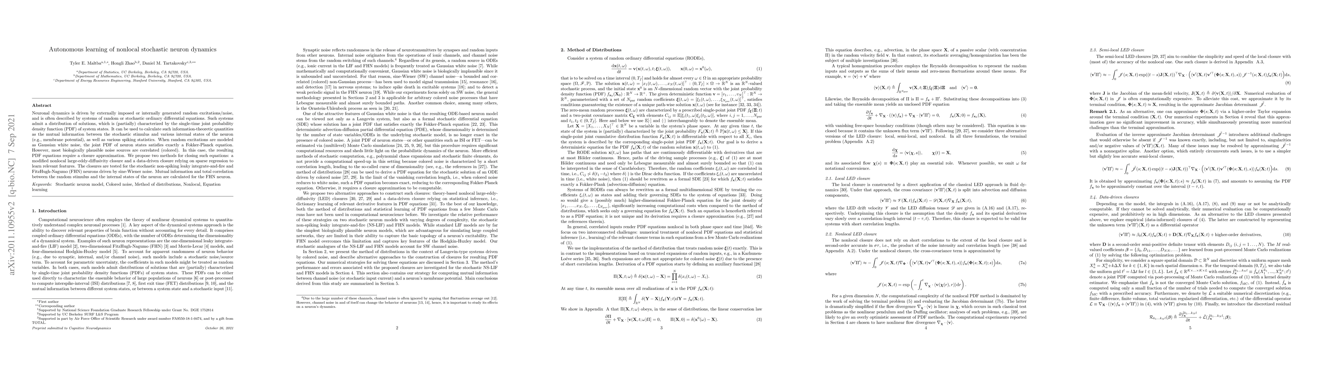 Thumbnail for Autonomous learning of nonlocal stochastic neuron dynamics